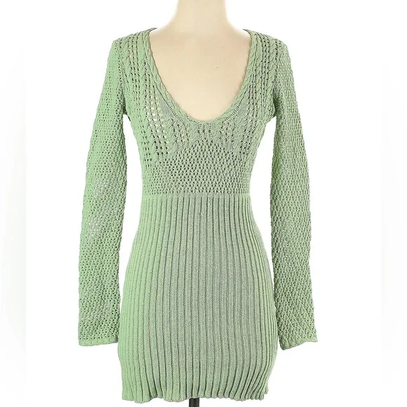 Zara | Dresses | Zara Green Knit Longsleeve Mini Dress | Poshmark